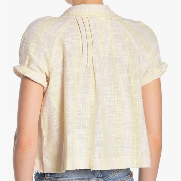 Free People We the Free Away at Sea Striped Frayed Hem Linen Blend Shirt Size L - Picture 3 of 7
